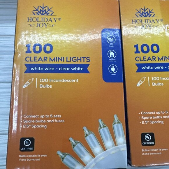 Holiday Joy 100 clear mini lights white wire incandescent 21.5 Feet NEW set of 2 - Picture 2 of 6